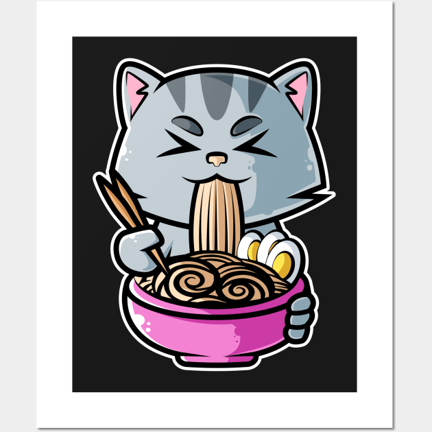 Cat Ramen Bowl Kawaii Neko Anime Japanese Noodles product Wall Art by theodoros20